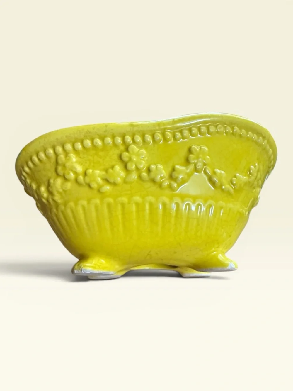 Vintage Yellow Porcelain Clawfoot Bathtub Soap Dish